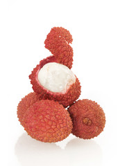 fresh lychees with one peeled