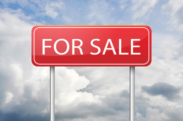 Red sign post For sale over the blue sky
