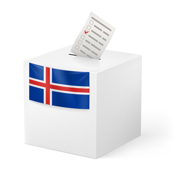 Ballot box with voting paper. Iceland.