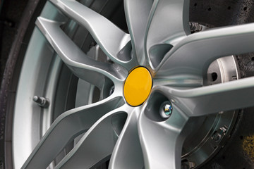 Close up of rims from a sport car