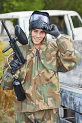 Fototapeta premium Portrait of Man paintball player
