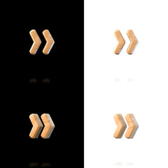Three dimensional wooden guillemet symbol. Isolated on white and