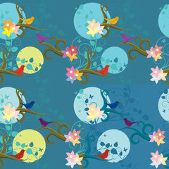 Seamless background bird on a branch