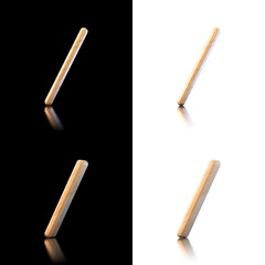 Three dimensional wooden slash symbol. Isolated on white and bla