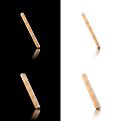 Three dimensional wooden slash symbol. Isolated on white and bla