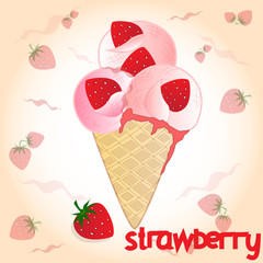strawberry icecream on the pink background