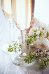 champagne and a beautiful bouquet