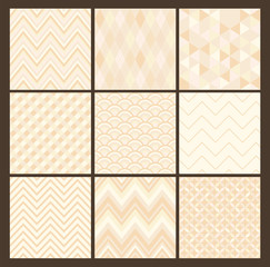 Seamless geometric hipster background set. White Color Patterns