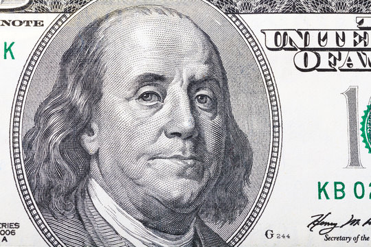 Benjamin Franklin portrait from hundred dollars banknote