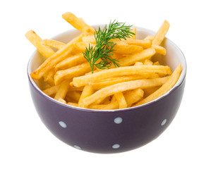French fries on white background