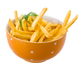 French fries on white background