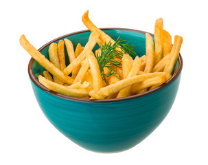 French fries on white background