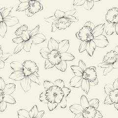 Seamless pattern with flowers narcissus.
