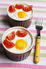 Baked eggs close up