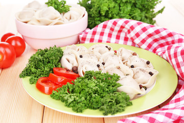 Meat dumplings - russian boiled pelmeni close up