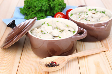 Meat dumplings - russian boiled pelmeni close up