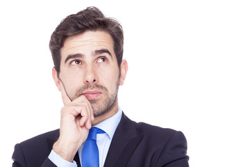 Thinking business man isolated on white background