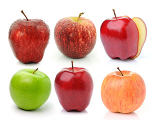 Red ripe and green apple isolated on white background