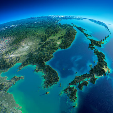 Detailed Earth. Korea and Japan