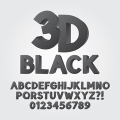 Abstract Black 3D Plastic Alphabet and Numbers, Eps 10 Vector