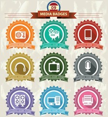 Media Badges icons,Retro style,vector