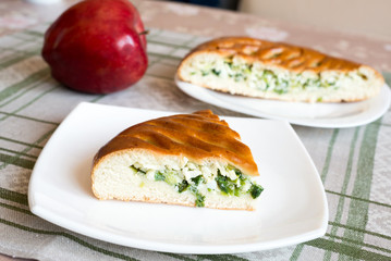 Homemade pie with egg and green onions