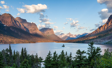 St. Mary Lake and wild goose island in Glacier national park in