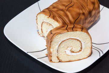 close up vanilla roll cake