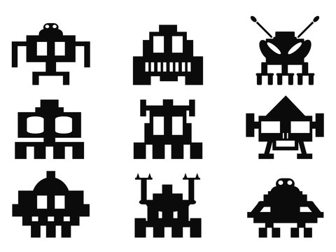 space invaders icons set - pixel monsters