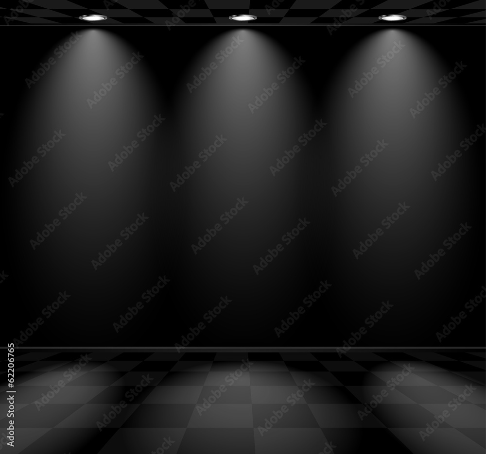 Poster black empty room with checkered floor