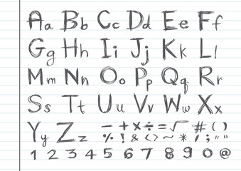 Hand drawn letters font written with a pen