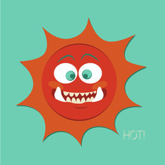Hand drawn cartoon sun. Childish doodle illustration.