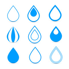 Blue Vector Water Drops Icons Set