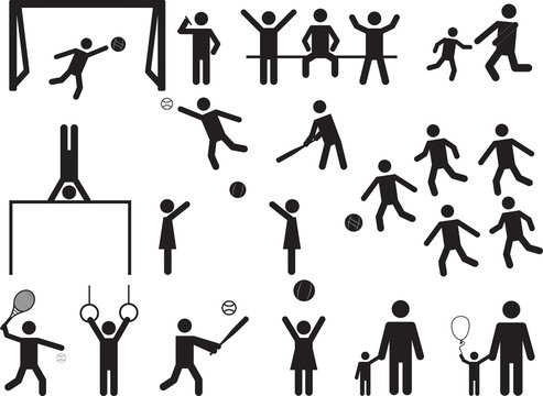 Pictogram people in park with kids and sport activity