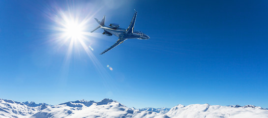 executive jet in flight over the Alps