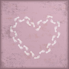 Vintage Pink Background White Footprints Heart