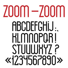 Simple black font, numbers and punctuation marks