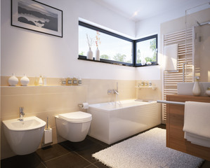 Fototapeta na wymiar Kleines Badezimmer in einfamilienhaus - small modern bathroom
