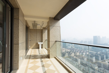 high end balcony in downtown of  modern city
