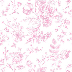 Seamless vector vintage pattern with Victorian bouquet
