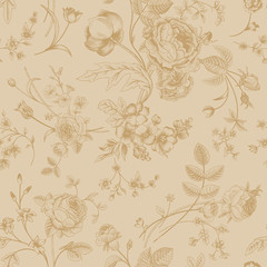 Seamless vector vintage pattern with Victorian bouquet