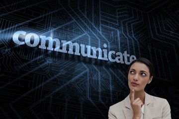 Communicate against futuristic black and blue background