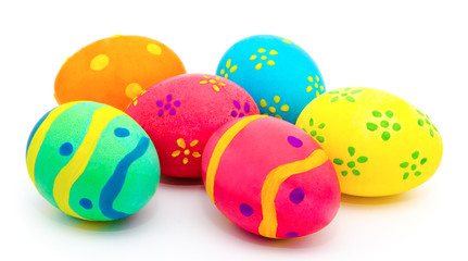 Colorful handmade easter eggs isolated on a white