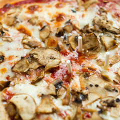 pizza with tomato sauce, cheese and mushroom
