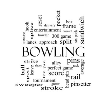 Bowling Word Cloud Concept in black and white