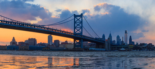 Panorama of Philadelphia skyline, Ben Franklin Bridge and Penn's