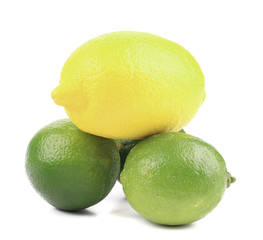 Fresh lime and lemon isolated on white.