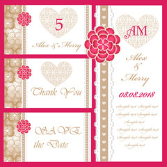 Set of wedding invitations and announcements
