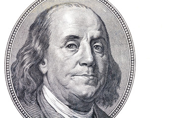 Benjamin Franklin portrait from hundred dollars banknote - obrazy, fototapety, plakaty