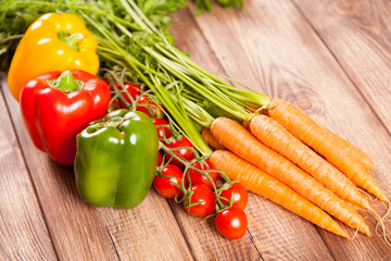 Fresh vegetables on a wooden table